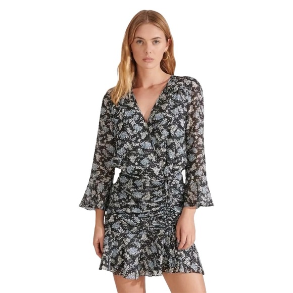 Veronica Beard Dresses & Skirts - Veronica Beard Dress Women's Size 10 US Black Blue Floral Sean Ruched Mini Flare